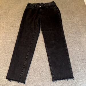 Old Navy Mid-Rise OG Straight‎ Jeans Women’s 2 Black Denim Raw Hem Streetwear